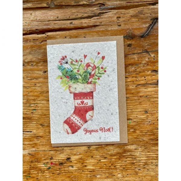 JOYEUX NOEL CHAUSSETTE CARTE A PLANTER