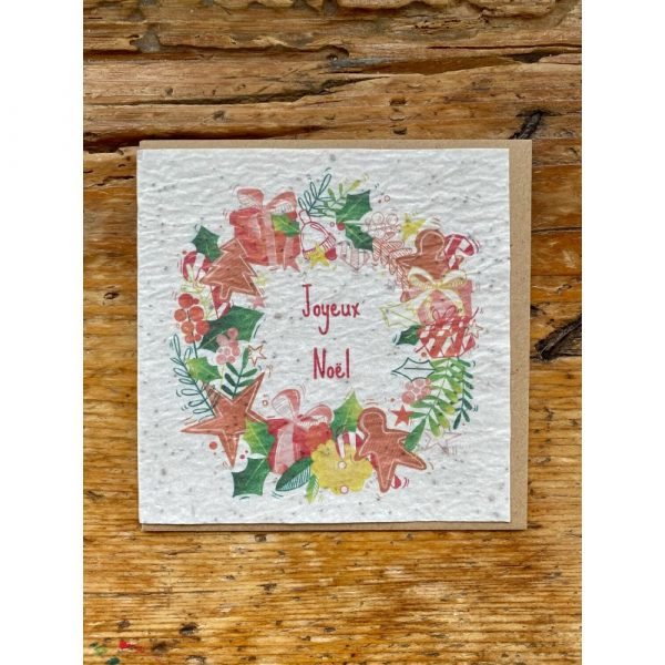 JOYEUX NOEL COURONNE CARTE A PLANTER CARRE