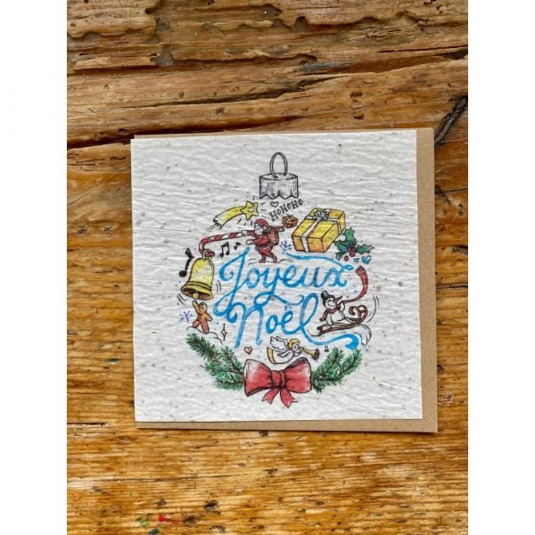 JOYEUX NOEL BOULE CARTE A PLANTER CARRE