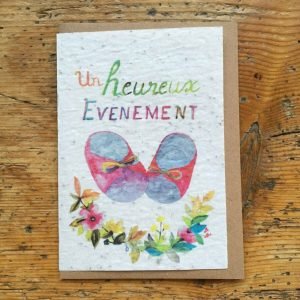 UN HEUREUX ÉVÉNEMENT CHAUSSON ROSE  CARTE À PLANTER