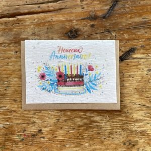 HEUREUX ANNIVERSAIRE GATEAU CARTE À PLANTER