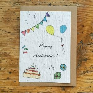 HEUREUX ANNIVERSAIRE BALLONS CARTE À PLANTER