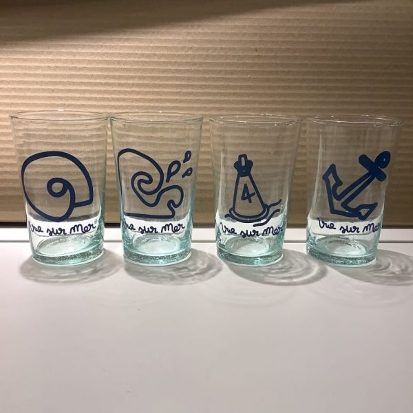 4 VERRES DESSIN VUE SUR MER EMPILABLES