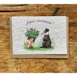JOYEUX ANNIVERSAIRE BLAIREAU RENARD CARTE A PLANTER