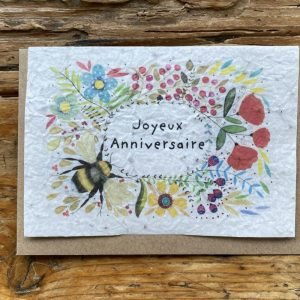 JOYEUX ANNIVERSAIRE COURONNE FLEURS BOURDON CARTE A PLANTER
