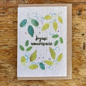 JOYEUX ANNIVERSAIRE FEUILLES MENTHE CARTE A PLANTER