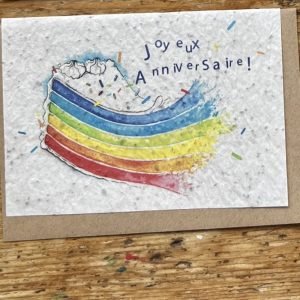 JOYEUX ANNIVERSAIRE RAINBOW CAKE CARTE A PLANTER
