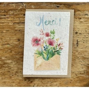 MERCI ENVELOPPE FLEURIE CARTE A PLANTER