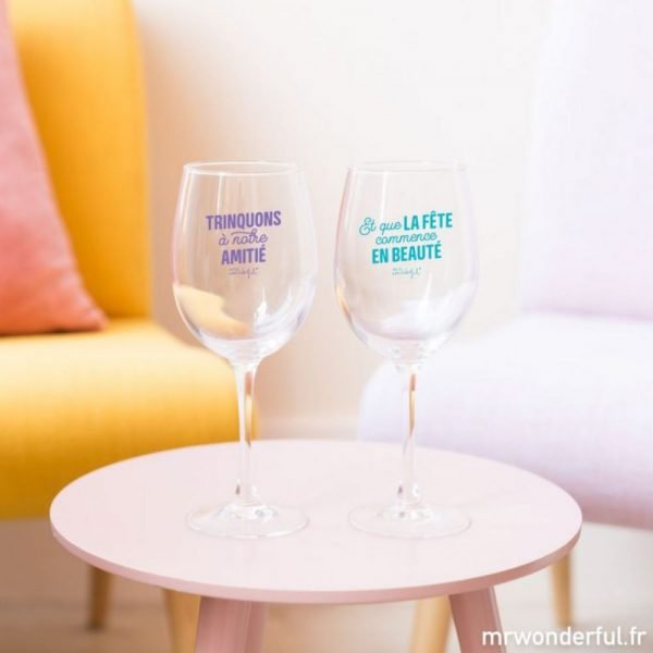 SET DE 2 VERRES A VIN - POUR TRINQUER A NOTRE AMITIE