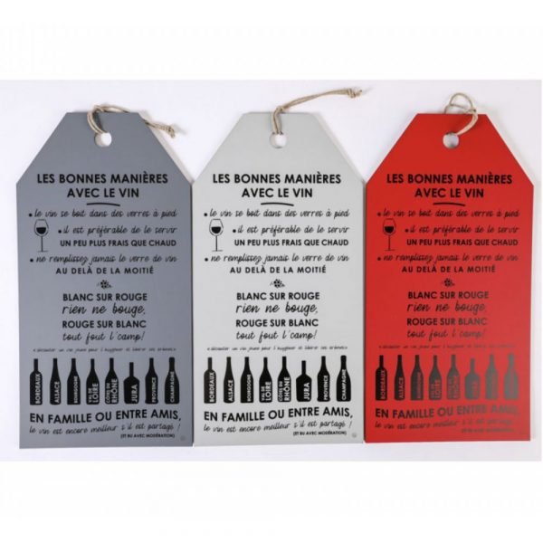 PLAQUE GM - BOIS - LES BONNES MANIERES AVEC LE VIN