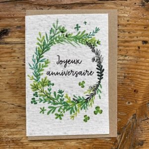 JOYEUX ANNIVERSAIRE COURONNE FEUILLES CARTE À PLANTER