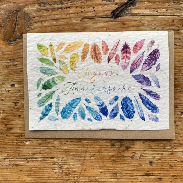 JOYEUX ANNIVERSAIRE PLUMES CARTE À PLANTER