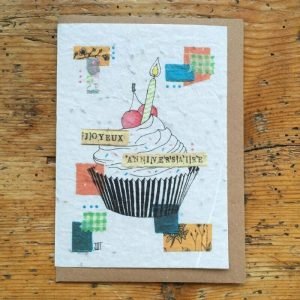 JOYEUX ANNIVERSAIRE CUPCAKE BOUGIE CARTE À PLANTER