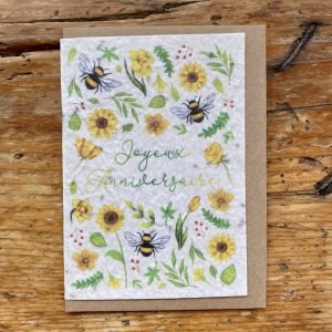 JOYEUX ANNIVERSAIRE TOURNESOL ABEILLES CARTE A PLANTER