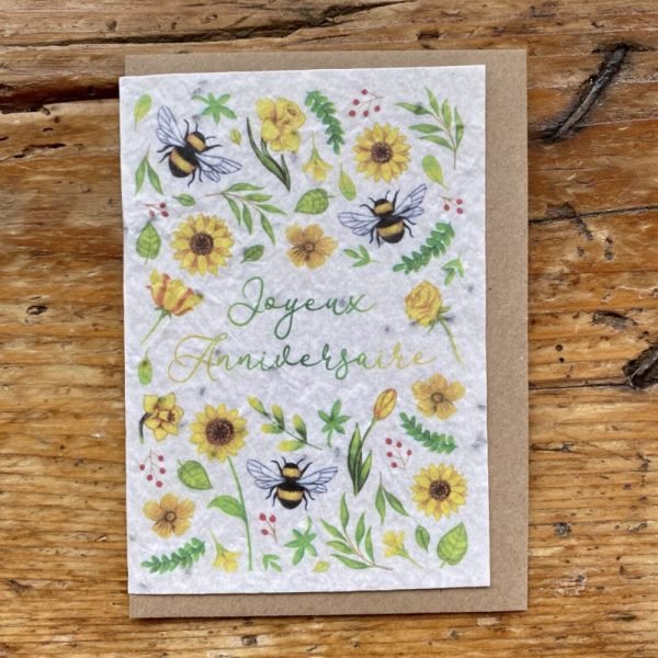 JOYEUX ANNIVERSAIRE TOURNESOL ABEILLES CARTE A PLANTER