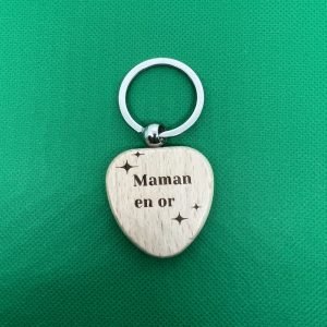 PORTE CLES BOIS - MAMAN EN OR