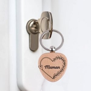 PORTE CLES BOIS - COEUR MAMAN